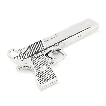 Tibetan Style Alloy Handgun/Pistol Pendants, Cadmium Free & Lead Free, Antique Silver, 34.7x20x4mm, Hole: 2.5mm, about 102pcs/500g