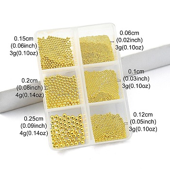 20G Stainless Steel Micro Beads, Tiny Caviar Nail Beads, Nail Art Decoration Accessories, Round, Golden, 0.6~2.5mm