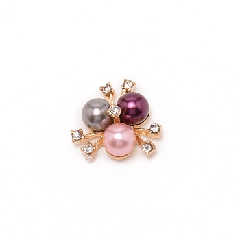 Alloy Cabochons, with Crystal Rhinestone & ABS Plastic Imitation Pearl, Flower, Light Gold, 20x21x10.5mm