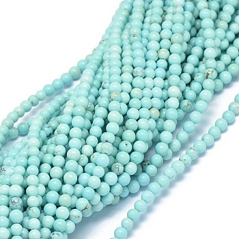 brins de perles de magnésite naturelle, teints et chauffée, arrondir, 4 mm, trou: 0.5 mm, environ 93~94 pcs / brin, 15.9~16.1 pouce (40.3~40.8 cm)
