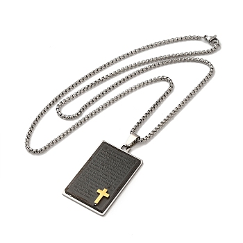Cross Religion Tag 201 Stainless Steel Pendant Necklace with Iron Box Chains, Black, 23.23 inch(59cm)