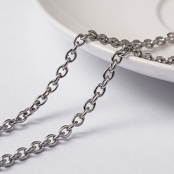 304 Stainless Steel Cable Chains, Unwelded, with Spool, Oval, Stainless Steel Color, 4x3x0.8mm, about 65.61 Feet(20m)/roll