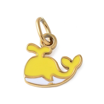 304 Stainless Steel Enamel Charms, Golden, with Jump Ring, Whale, 12x13x1.5mm, Hole: 5x2.5mm