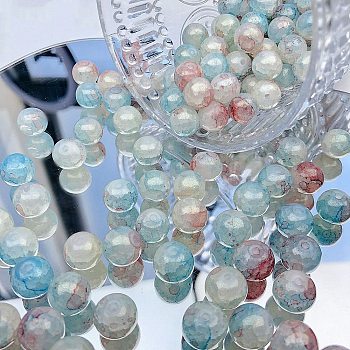 Transparent Crackle Glass Beads, Imitation Brokenness Jade, Round, Sky Blue, 10x9.5mm, Hole: 1.8mm