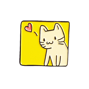 Happy Cat Heart Enamel Pins, Alloy Brooch for Women, Yellow, 24x26mm