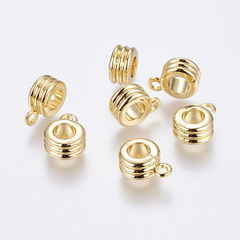 Brass Tube Bails, Loop Bails, Long-Lasting Plated, Real 18K Gold Plated, Column, 12x9x5mm, Hole: 2mm, Inner Diameter: 5mm