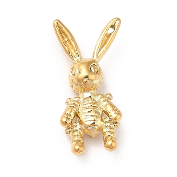 Ion Plating(IP) 304 Stainless Steel Pendants, Rabbit Charms, Real 14K Gold Plated, 17x7.5x4mm, Hole: 0.6mm