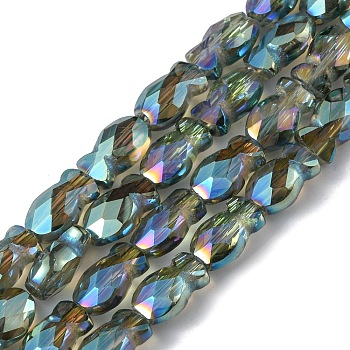 Transparent Electroplate Glass Beads Strands, Rainbow Plated, Faceted, Fish, Dark Slate Gray, 10.5x6x5mm, Hole: 1.4mm, about 55pcs/strand, 21.97 inch(55.8cm)