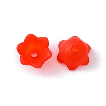 Chunky Red Transparent Frosted Tulip Flower Acrylic Bead Caps, Lily of the Valley, 10mm wide, 6mm thick, hole:1.5mm