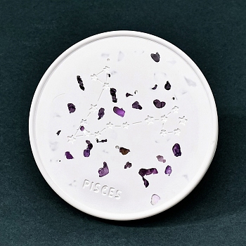 Twelve Constellations Plaster Coaster, with Amethyst Clips, Flat Round, Pisces, 100mm