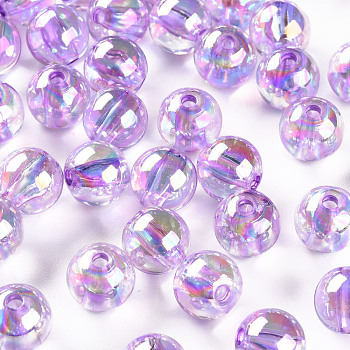 Transparent Acrylic Beads, AB Color Plated, Round, Lilac, 10x9mm, Hole: 2mm, about 940pcs/500g