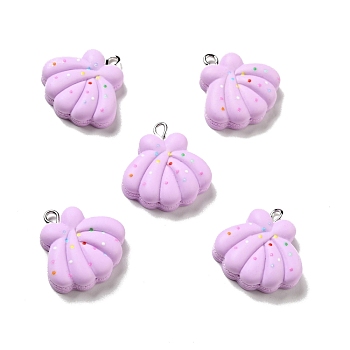 Opaque Resin Pendants, Shell Charm, with Platinum Tone Iron Loops, Lilac, 24x23x7mm, Hole: 2x2.5mm