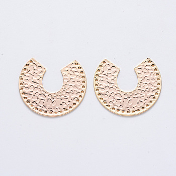Brass Filigree Joiners, Nickel Free, Horseshoe, Real 18K Gold Plated, 30.5x35x1mm, Hole: 1mm