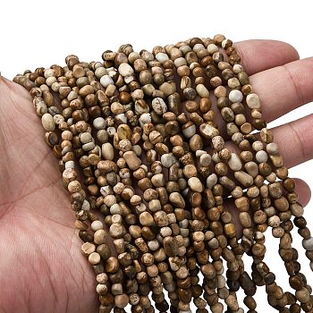 Natural Picture Jasper Beads Strands, Nuggets, 5~9x4~6x3~4.5mm, Hole: 0.7mm, about 75~89pcs/strand, 15.35''(39cm)~15.94''(40.5cm)
