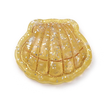 Flatback Resin Cabochons,  Imitation Shell, with Paillette/Sequin, Scallop Shell Shape, Gold, 23x24x6mm