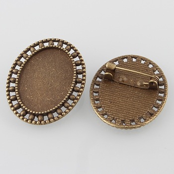 Vintage Alloy Brooch Cabochon Bezel Settings, with Iron Pin Back Bar Findings, Cadmium Free & Nickel Free & Lead Free, Antique Bronze, Oval Tray: 25x18mm, 33.5x27x2mm, Pin: 0.8mm