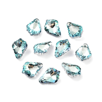 AB Color Plated Electroplate Glass Pendants, Faceted, Leaf, Light Sky Blue, 16x11x6mm, Hole: 1mm