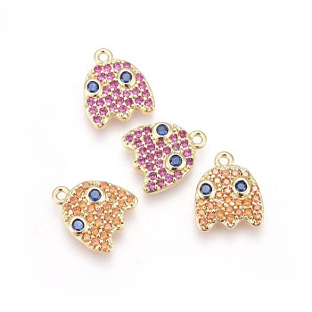 Brass Micro Pave Cubic Zirconia Pendants, Golden, Mixed Color, 11.4x9.7x2mm, Hole: 1mm