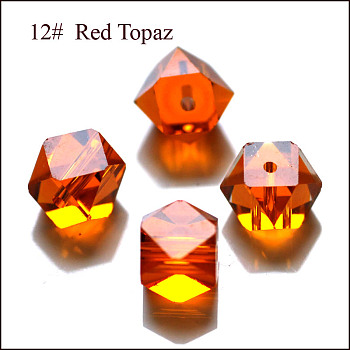 Imitation Austrian Crystal Beads, Grade AAA, Faceted, Cornerless Cube Beads, Dark Orange, 4x4x4mm, Hole: 0.7~0.9mm