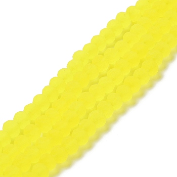 Transparent Glass Beads Strands, Faceted, Frosted, Rondelle, Yellow, 3.5mm, Hole: 1mm, about 113~115pcs/strand, 32~33cm