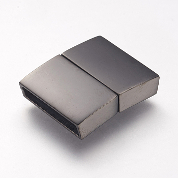 304 Stainless Steel Magnetic Clasps with Glue-in Ends, Rectangle, Gunmetal, 21x16.5x4.5mm, Hole: 2.5x15mm
