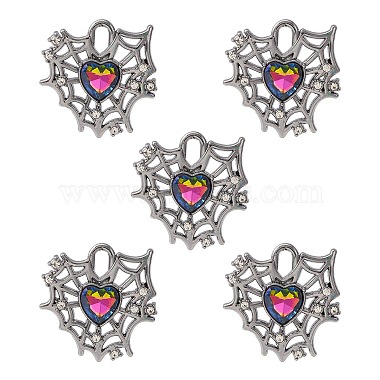 Gunmetal Colorful Heart Alloy+Glass Pendants