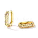 Elegant Retro Brass Pave Clear Cubic Zirconia Hoop Earrings, Oval, Golden, 17x12mm(XW2787-1)