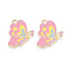 Alloy Enamel Pendants, Butterfly Charms, Golden, Pink, 20x16x1mm, Hole: 1.8mm(ENAM-T024-95A-G)