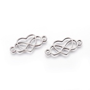 304 Stainless Steel Links, Manual Polishing, Polyamory Links, Manual Polishing, Heart with Infinity, Stainless Steel Color, 10x23x1.5mm, Hole: 2mm(X-STAS-F231-155P)