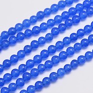 Natural & Dyed Malaysia Jade Bead Strands, Round, Blue, 4mm, Hole: 0.8mm, about 92pcs/strand, 15 inch(X-G-A146-4mm-A21)