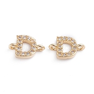 Brass Micro Pave Cubic Zirconia Links Connectors, Long-Lasting Plated, Letter, Clear, Real 18K Gold Plated, Letter.D, 7.5x11x2.8mm, Hole: 1mm(ZIRC-I042-16G-D)