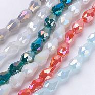 Electroplate Glass Beads Strands, Imitation Jade Beads, Faceted, teardrop, Mixed Color, 6x4mm, Hole: 1mm, 72pcs/strand, 15 inch(EGLA-R007-6x4mm-M)