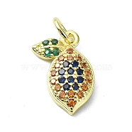 Brass Micro Pave Cubic Zirconia Pendants, with Jump Ring, Real 18K Gold Plated, Lemon, 14.5x9.5x2.5mm, Hole: 3mm(KK-H475-17G-02)