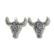 Cattle Head Alloy &  Rhinestone & Imitation Leather Pendants, with Iron Jump Ring, Black, 46.5x46x3mm, Hole: 5mm(FIND-G069-02P-01)
