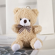 Cute Plush PP Cotton Bear Doll Pendant Decorations, with Alloy Findings, for Keychain Bag Hanging Decoration, BurlyWood, 10cm(PW-WG35616-02)