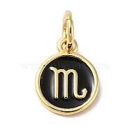 Real 18K Gold Plated Brass Enamel Charms, with Jump Ring, Long-Lasting Plated, Lead Free & Cadmium Free, Flat Round with Scorpio Charms, Black, 10x8x1mm, Hole: 4mm(KK-L216-001G-F01)