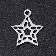 201 Stainless Steel Laser Cut Charms, Hollow Star, Stainless Steel Color, 14.5x12.5x1mm, Hole: 1.5mm(STAS-S105-T897-1)