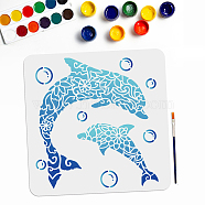 US 1Pc PET Hollow Out Drawing Painting Stencils, with 1Pc Art Paint Brushes, Dolphin, Stencils: 300x300mm, Brushes: 16.9x0.5cm(DIY-MA0002-38F)