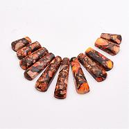 Assembled Bronzite and Imperial Jasper Beads Strands, Graduated Fan Pendants, Focal Beads, Dyed, Dark Orange, 17~40x9~9.5x5~6mm, Hole: 1mm, 11pcs/strand, 3.54 inch(G-P298-B02)