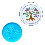 DIY Cup Mat Silicone Molds, Resin Casting Molds, For UV Resin, Epoxy Resin Jewelry Making, Flat Round with Tree of Life, Light Sky Blue, 110x7mm, Inner Diameter: 106mm(DIY-M025-04)