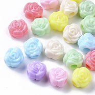 Opaque Polystyrene(PS) Plastic European Beads, Large Hole Beads, Rose, Mixed Color, 13.5x10.5mm, Hole: 4.5mm, about 600pcs/500g(KY-I004-07)