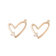 Glass Clear Rhinestone Pendants, with Brass Findings, Heart, Real 18K Gold Plated, 19x17x3mm, Hole: 1.4mm(KK-N254-63G)