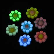 Luminous Resin Cabochons, Flower, Mixed Color, 12.5~13x4.8mm(RESI-E039-10)
