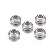 202 Stainless Steel Beads, with Rubber Inside, Slider Beads, Stopper Beads, Rondelle, Stainless Steel Color, 8x4mm, Hole: 3.5mm, Rubber Hole: 2.2mm(STAS-P238-01P-01)