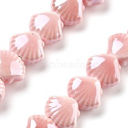 Handmade Porcelain Beads, Shell Shape, Pink, 10x12x6.5mm, Hole: 2mm, about 35pcs/strand, 13.19''(33.5cm)(PORC-Q002-01E)