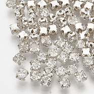 White 6 mm LolliBeads TM 100 Pcs Crystal Ringed Sew on Rhinestone Czech Glass with Silver Plated Brass Base Prongs Cup 