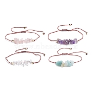 4Pcs 4 Style Chips Natural Mixed Beaded Bracelets Set with Brass Beads, Adjustable Bracelets for Women, Inner Diameter: 3/8~2-5/8 inch(1.1~6.7cm), 4Pcs/set(BJEW-JB07987-01)