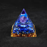 Resin Orgonite Pyramid Home Display Decorations, with Natural Amethyst/Natural Gemstone Chips, Constellation, Virgo, 50x50x50mm(G-PW0004-57B)