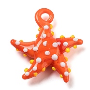 Handmade Lampwork Pendants, Starfish, Orange Red, 34~40x31~36.5x6~9mm, Hole: 3~7mm(LAMP-A004-05A)