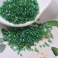 MIYUKI Delica Beads Small, Cylinder, Japanese Seed Beads, 15/0, (DBS0152) Transparent Green AB, 1.1x1.3mm, Hole: 0.7mm, about 175000pcs/bag, 50g/bag(SEED-X0054-DBS0152)
